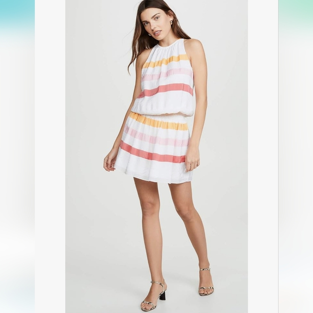 NEW Ramy Brook Red Yellow Pink Red White Paris Slvls Sleeveless Dress Medium